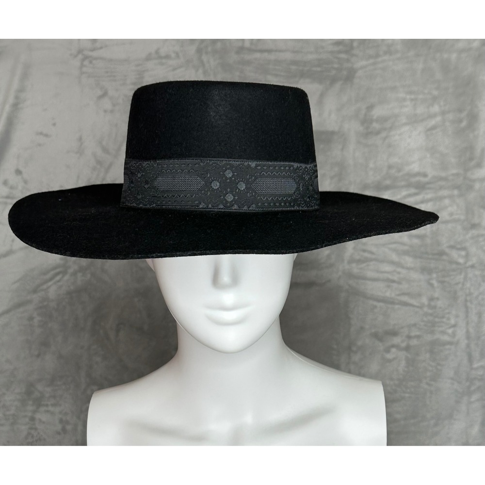 Lack of Color Womens Sierra‎ Boater Hat Medium Wool Wide Brimmed Black Cowgirl